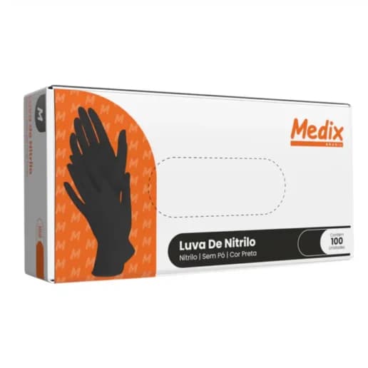 LUVA DE NITRILO PRETA SEM PÓ CX C/ 100UN MEDIX